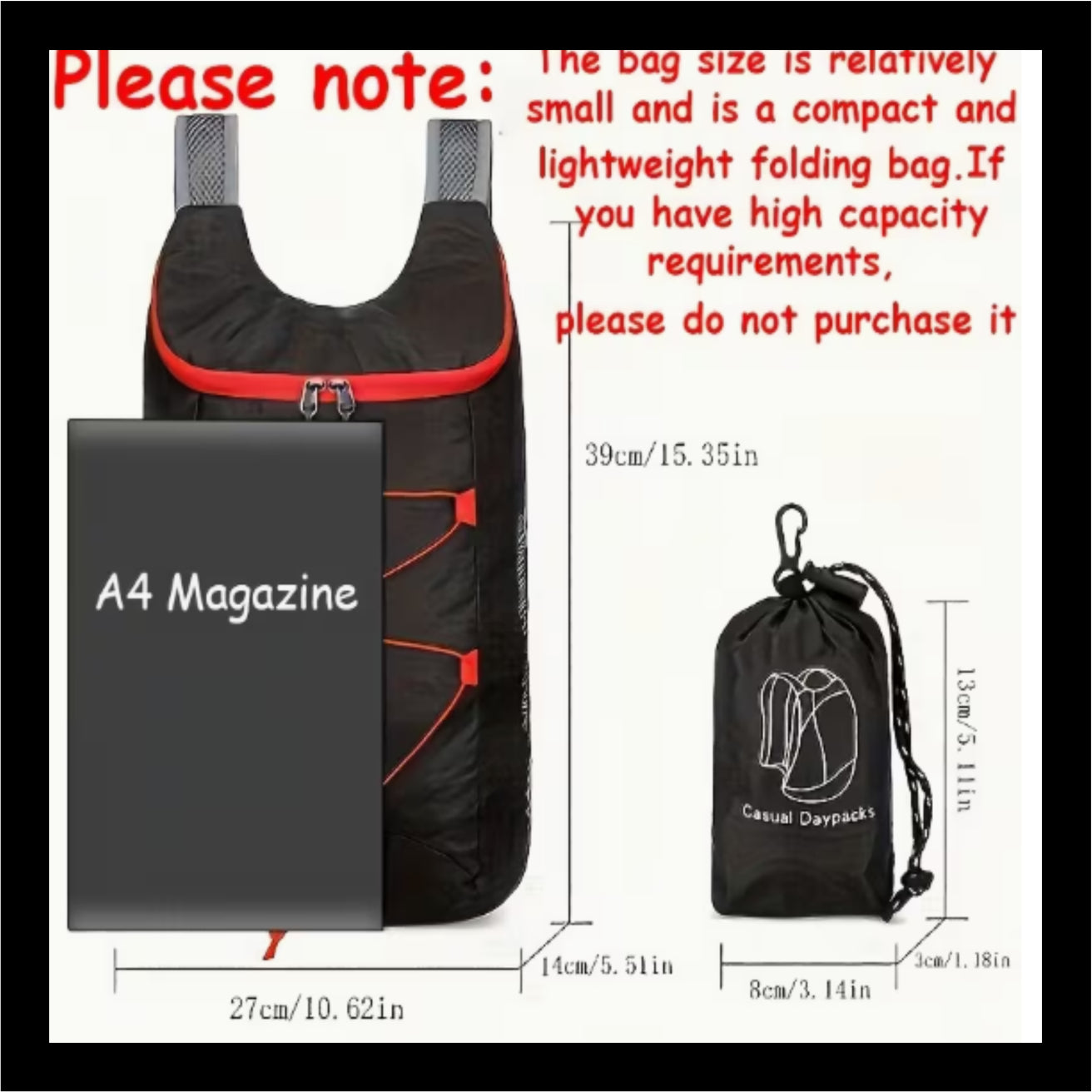 SA JKA Lightweight Foldable Pocket Size Travel Backpack BP011