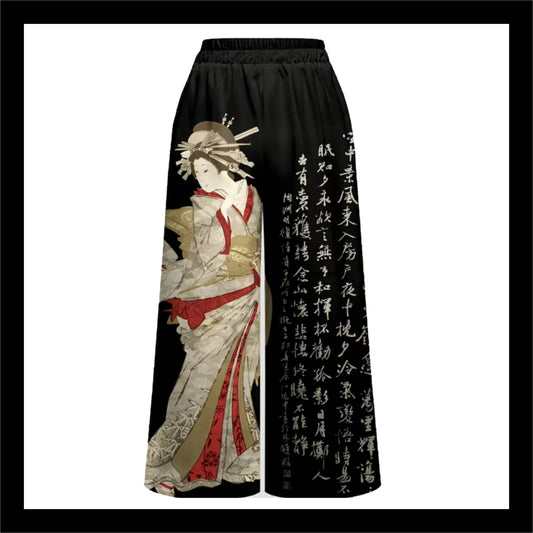 Kanji Print Wide Leg Pants BOT016