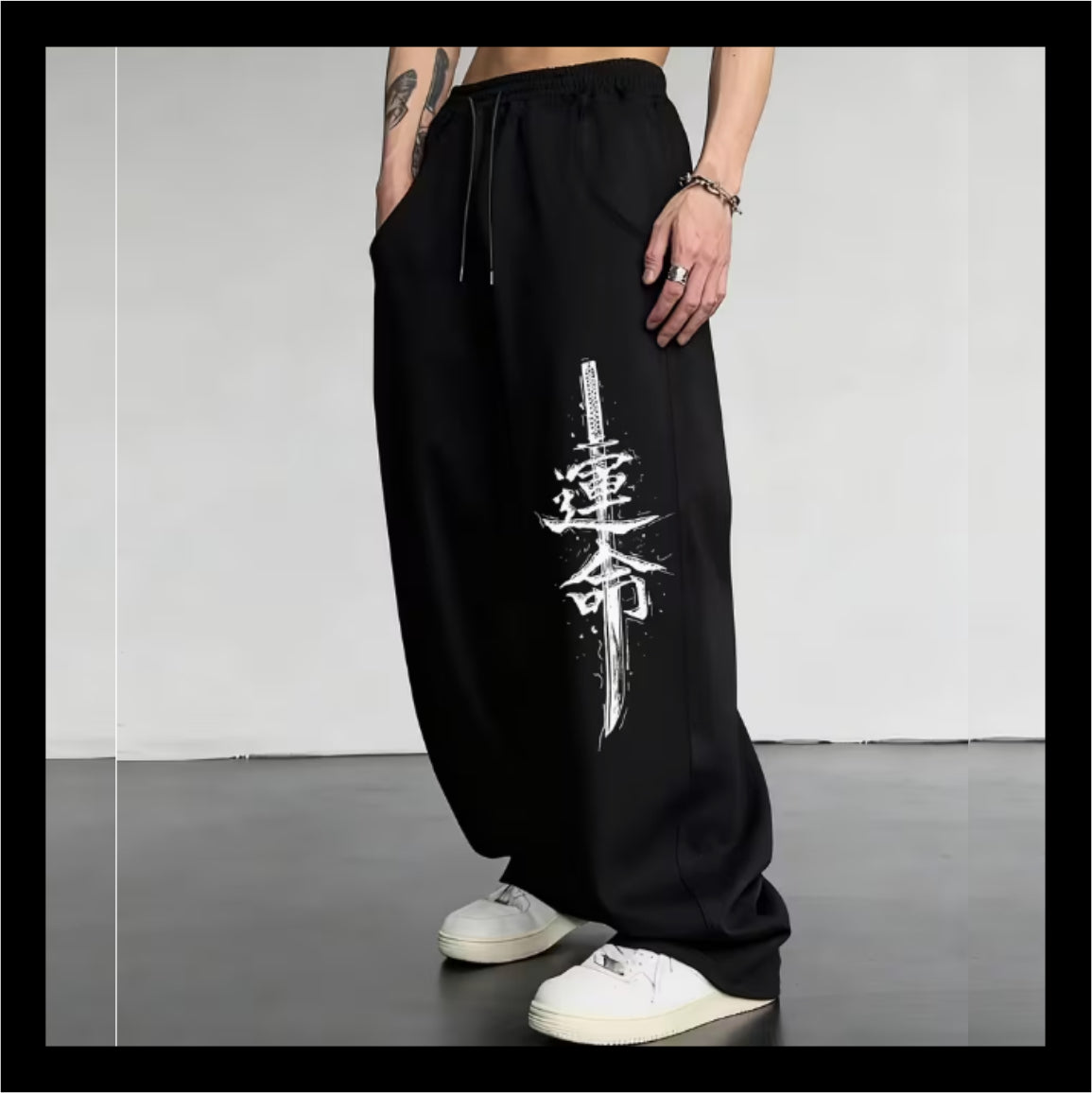 Sword Kanji Print Pants BOT018